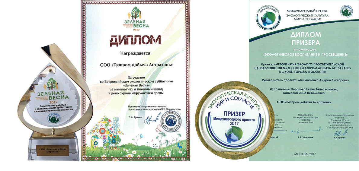 Общество «Газпром добыча Астрахань» удостоено двух дипломов за вклад в защиту природы