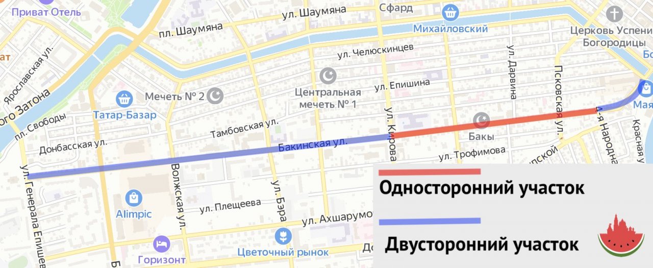 Схема движения по улице Бакинской