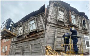 Со старинного дома в центре Астрахани сняли опасную конструкцию